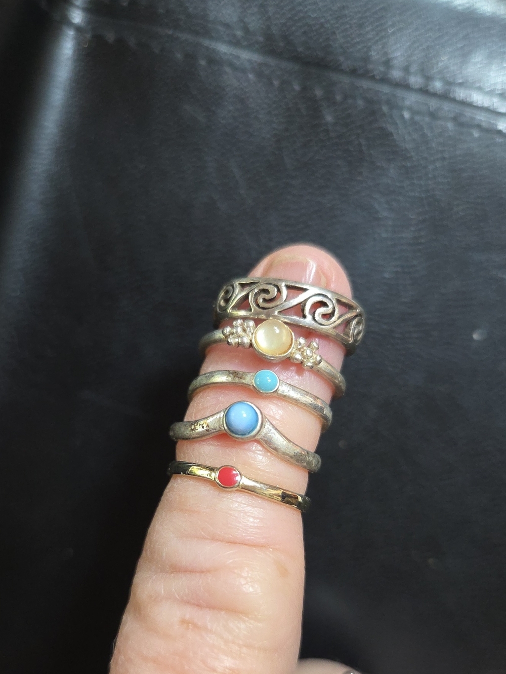 Stackable Silver Toe Rings Set with Multicolor Stones